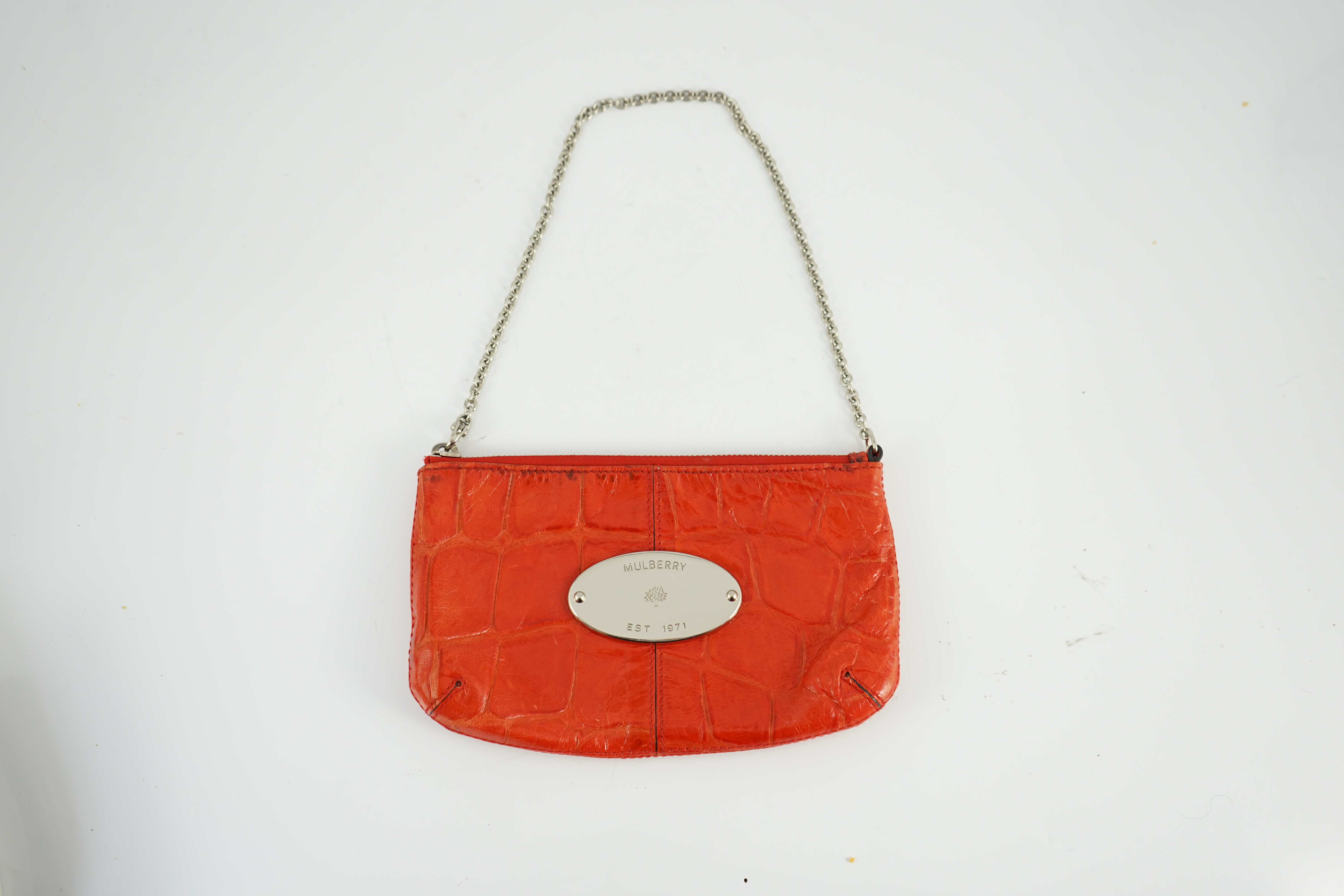 A Mulberry cherry red patent leather Charlie Pouch, width 20cm, height 13cm